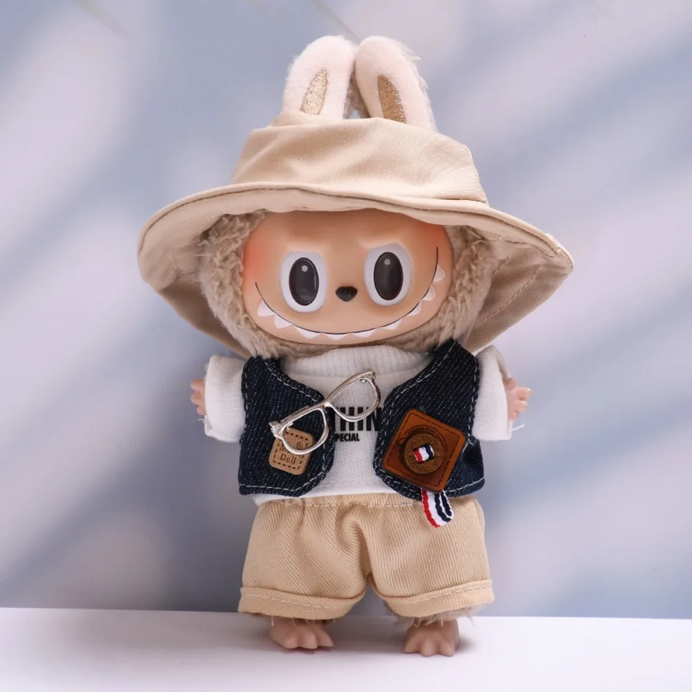 ل 15/17 سنتيمتر Labubu ملابس دمى الزي سترة جينز نظارات إكسسوارات دمي الجلوس حفلة تغيير فستان لعبة لتقوم بها بنفسك دمى هدايا