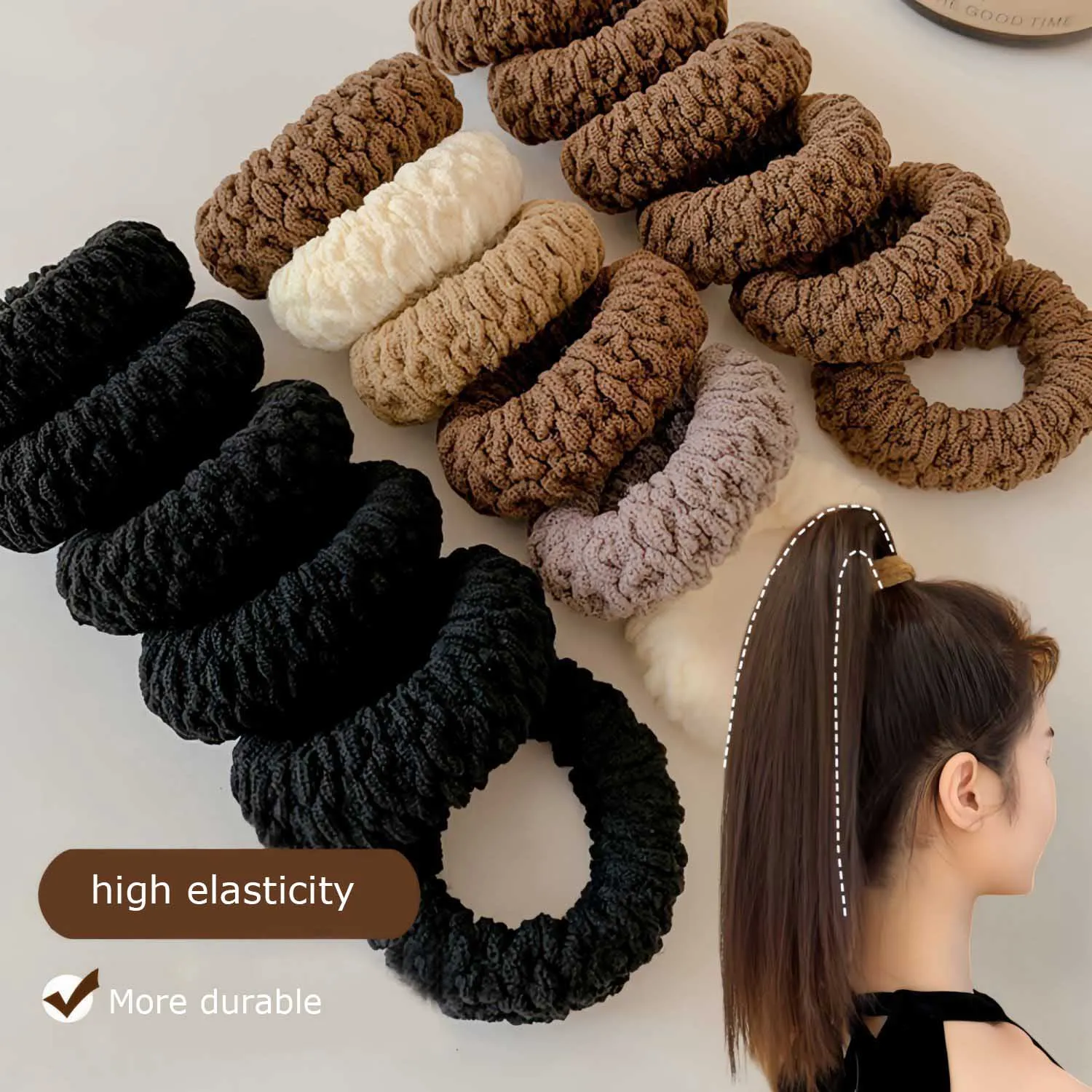 6 шт. модернизированных широких и густых резинок для волос, модных для хвостиков и булочек, изготовленных из прочного эластичного материала, который не повелить даму