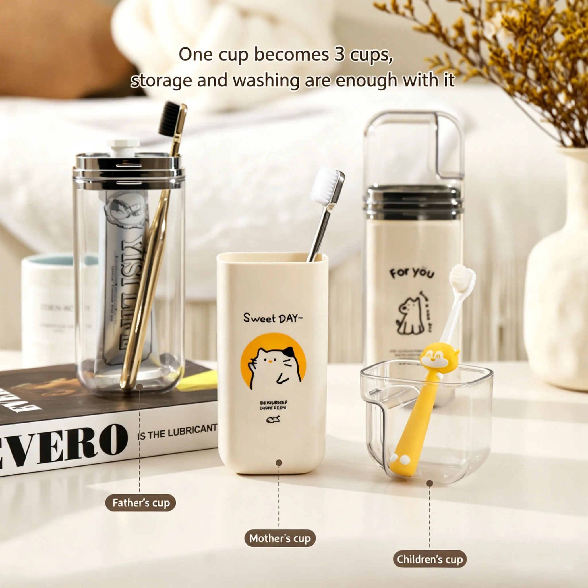 Travel Mouthwash Cup Three-inOne Luxury Style Portable Toothbrush and Toothpaste Storage Box Business Trip and Travel Wash Basin