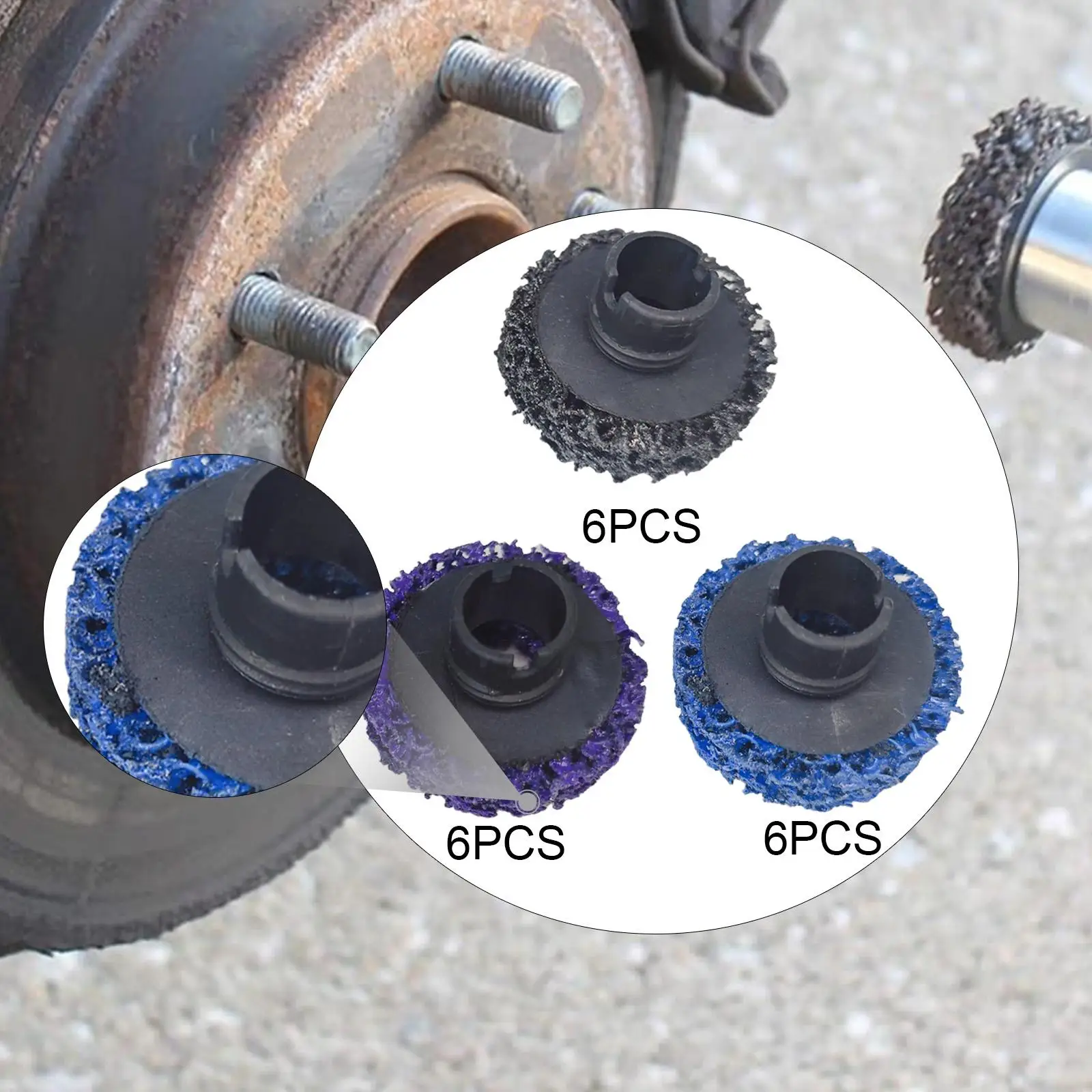 

Набор из 6 дисков для очистки тормозных ступиц, аксессуар для ухода за колесными ступицами, инструмент для удаления ржавчины с шпилек для коммерческих грузовиков, прицепов, автомобилей, фургонов, роторов