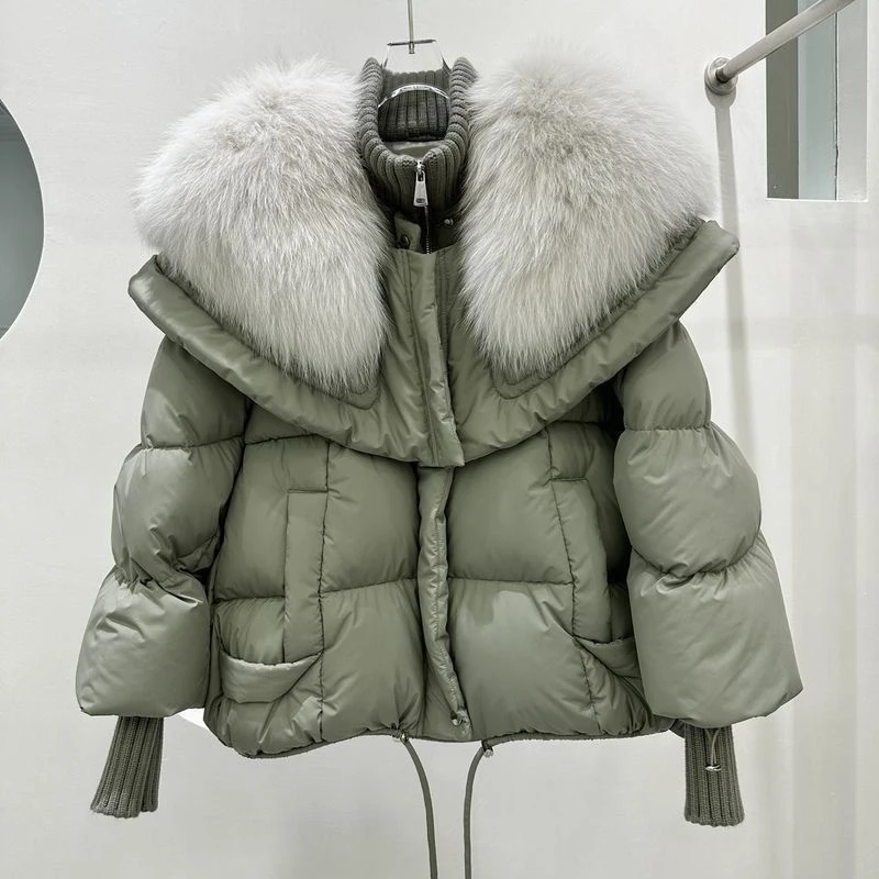 Women\'s White Duck Down Puffer Parka Jacket with Real Fur Removable Collar Winter New Down Cotton Fur Collar Parka Coat