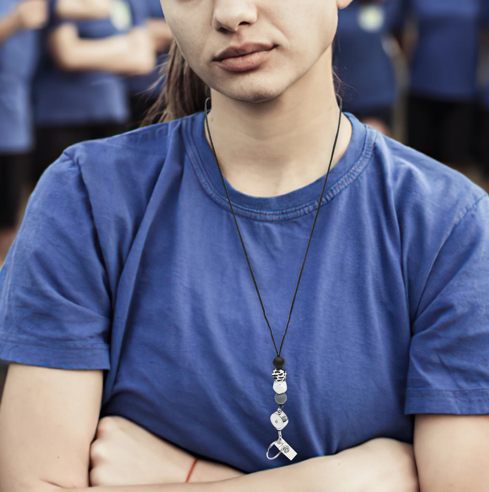 

ID Card Holder Lanyard Silicone Beaded Badge Clips Retractable Telescopic Buckles Lightweight Affordable Necklace for Teachers