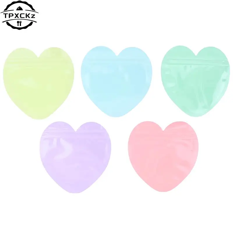 10Pcs Iridescent Ziplock Bag Transparent Heart Plastic Seal Bags For Jewelry Display Necklace Earrings Bracelet Packaging Bag