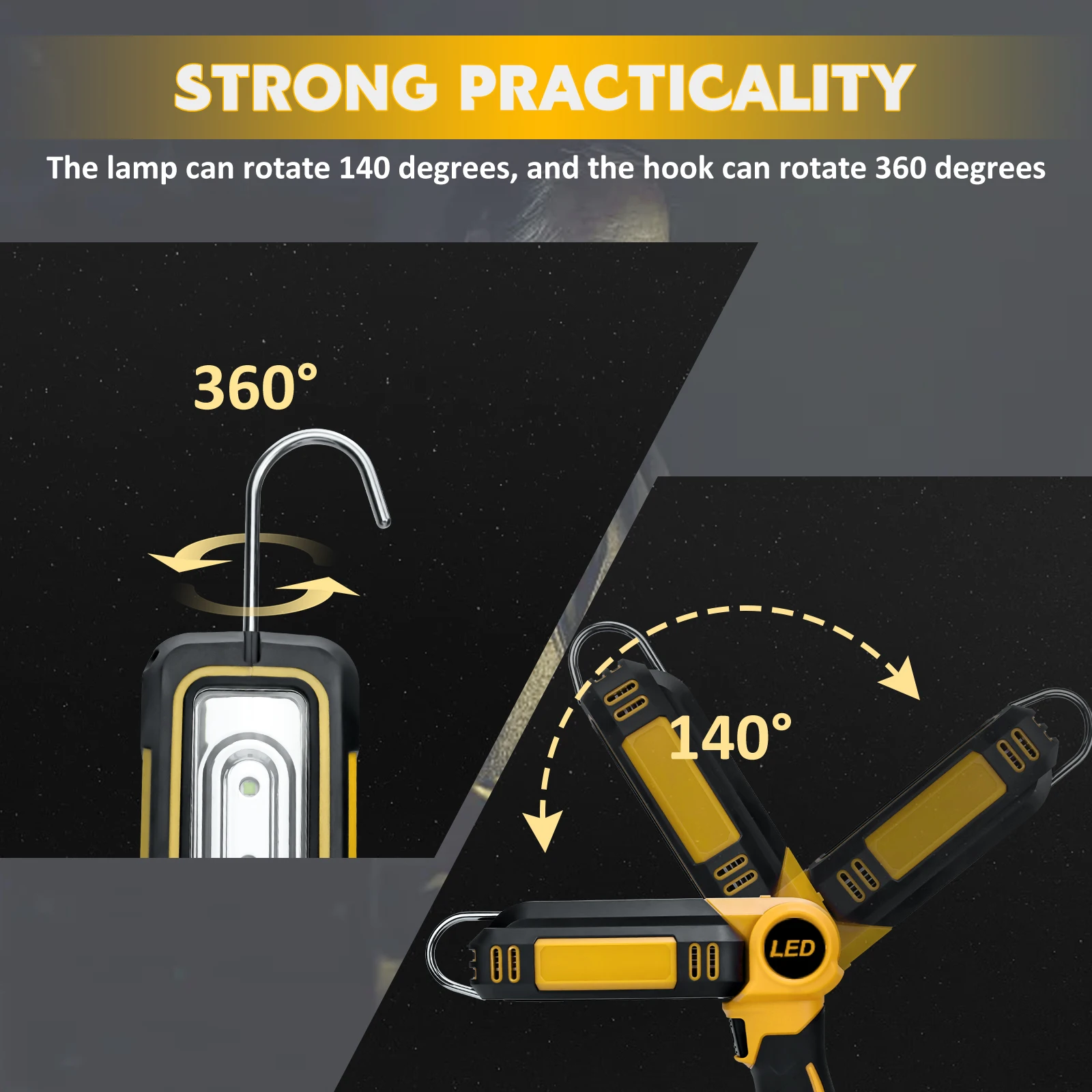 Аккумулятор 300 Вт Φ для Dewalt, 20 в, два уровня, регулируемые до 1200 люмен с защитой от низкого напряжения (без батареи)