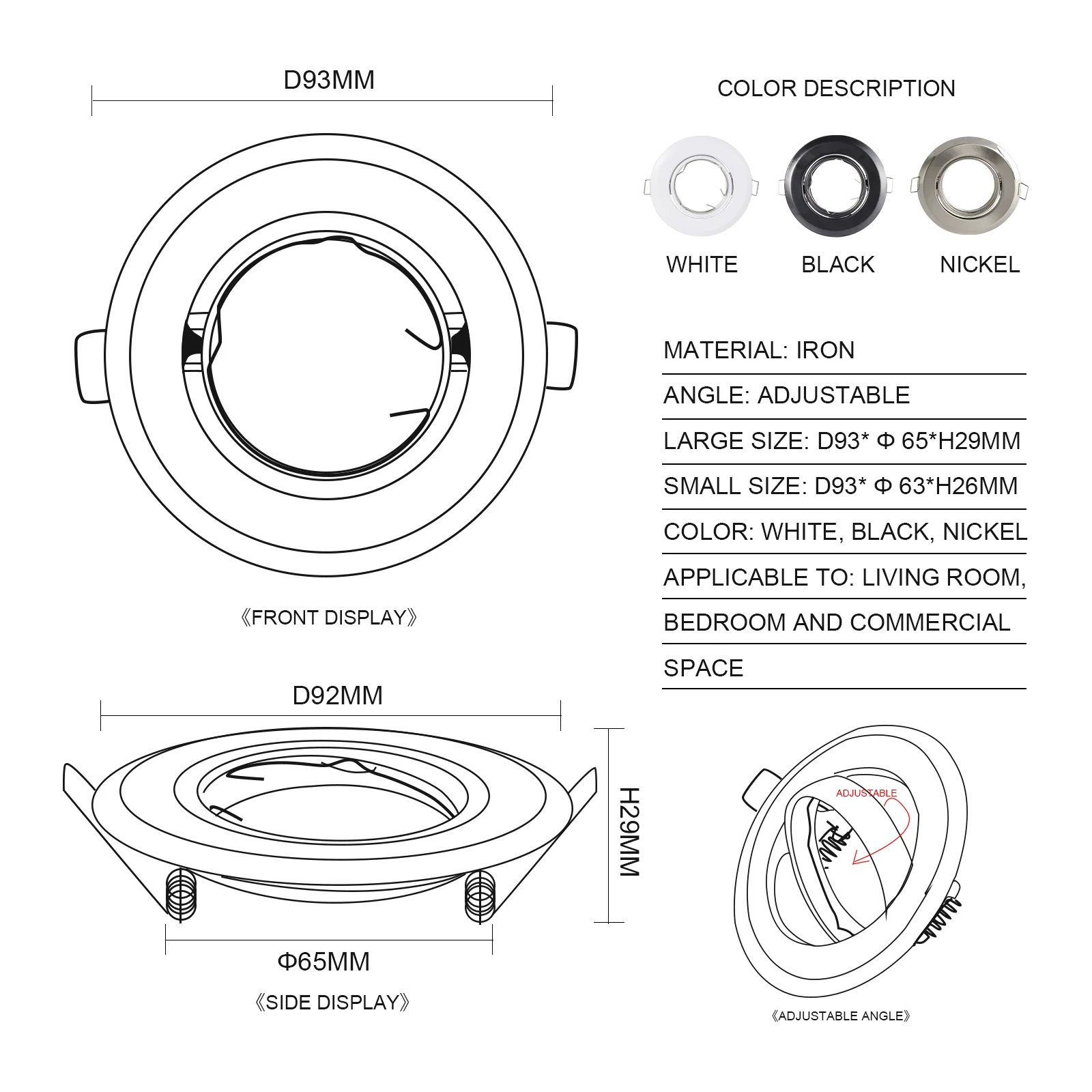 10pcs Recessed LED Ceiling Frame Single Ring Suit GU10/MR16 Downlight Bracket Holder Fixtures Spotlight Fitting