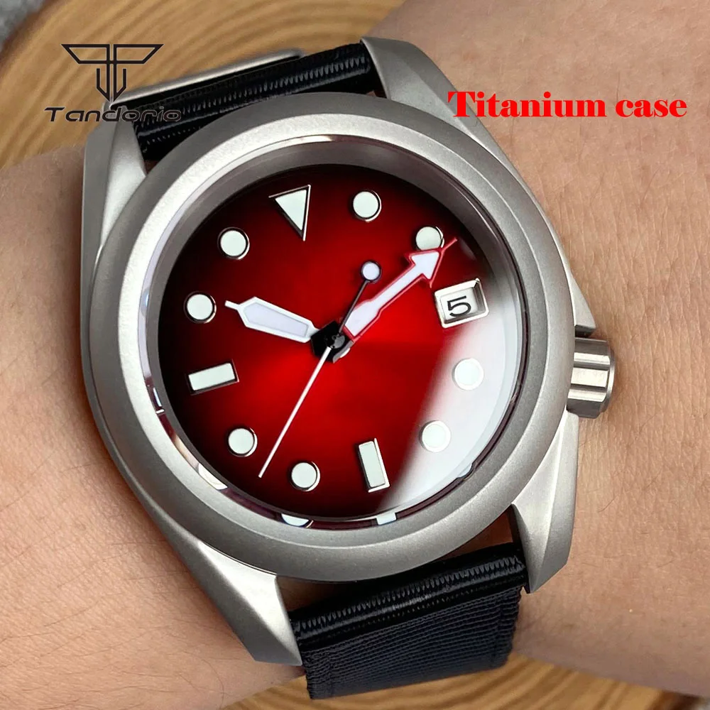 Tandorio Titanium Automatic Mechanical NH35 Men\'s Watch Date Sapphire 3.8 Crown Light Weight Dive Wristwatch Luminous 20BAR MOP