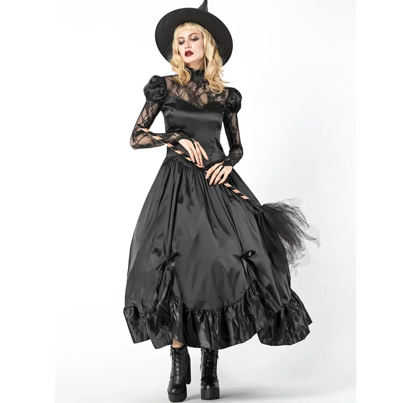 Costume da strega sexy per donne adulte Costume da momento magico Strega Abito in pizzo nero Abito Abito Copsay Abbigliamento per Halloween