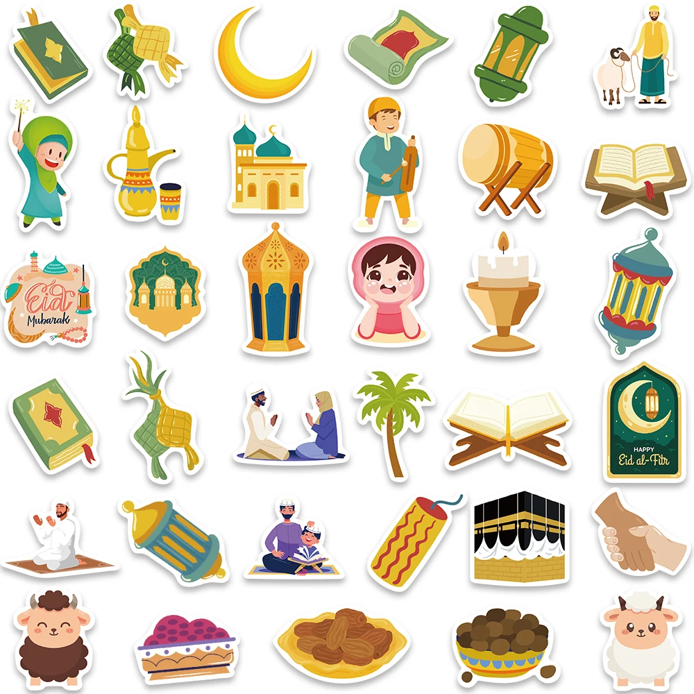 70pcs Cute Cartoon Eid Mubarak Stickers For Laptop Water Bottle Luggage Notebook Waterproof Graffiti Vinyl Phone Decals