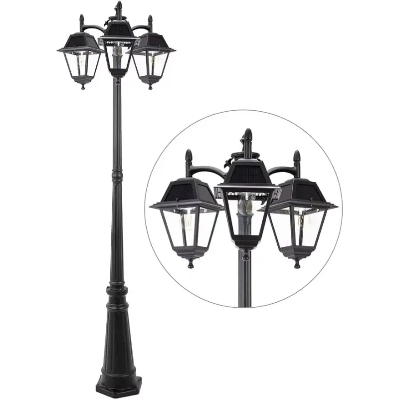 

Outdoor Solar Post Light, Dusk to Dawn Black Pole Lamp, 600 Lumen Waterproof Outside Street Light (Bulbs Included)