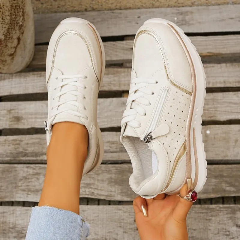 Women Sneakers Solid Color Lace-up Versatile Platform Shoes Fashio Vulcanize Shoes Women Zapatos De Mujer