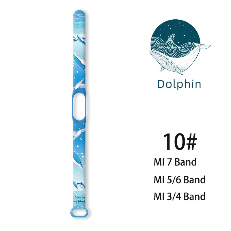 Sea Dolphin Printed Wristband for Xiaomi Mi Band 7 6 5 4 3 Strap for Sport Smartwatch Watchband Replaceable Bracelet Accessories