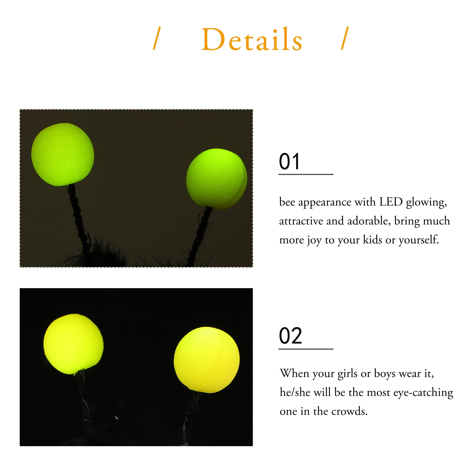 

2 Pcs Luminous Headgear Halloween Hair Accessories Bee Headband Lighted Hoop LED Glowing Headwear Child