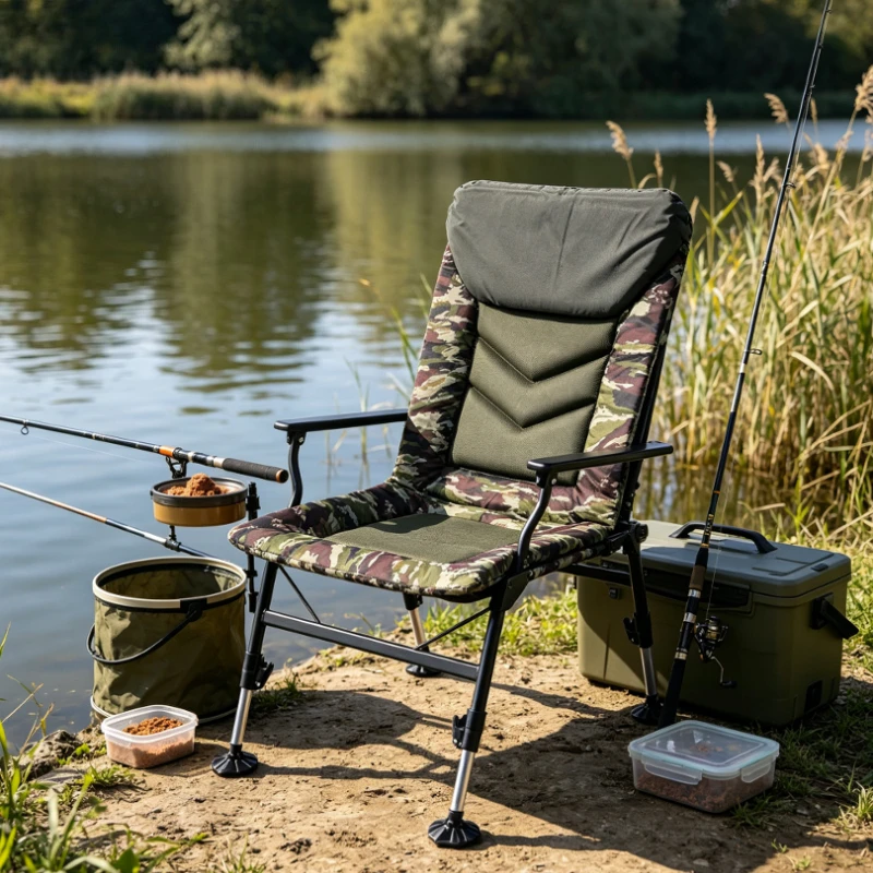 Heavy Duty Foldable Fishing Camping Chair, Reclining Camo Seat with Reinforced Steel, Sturdy Durable & High Load Capacity