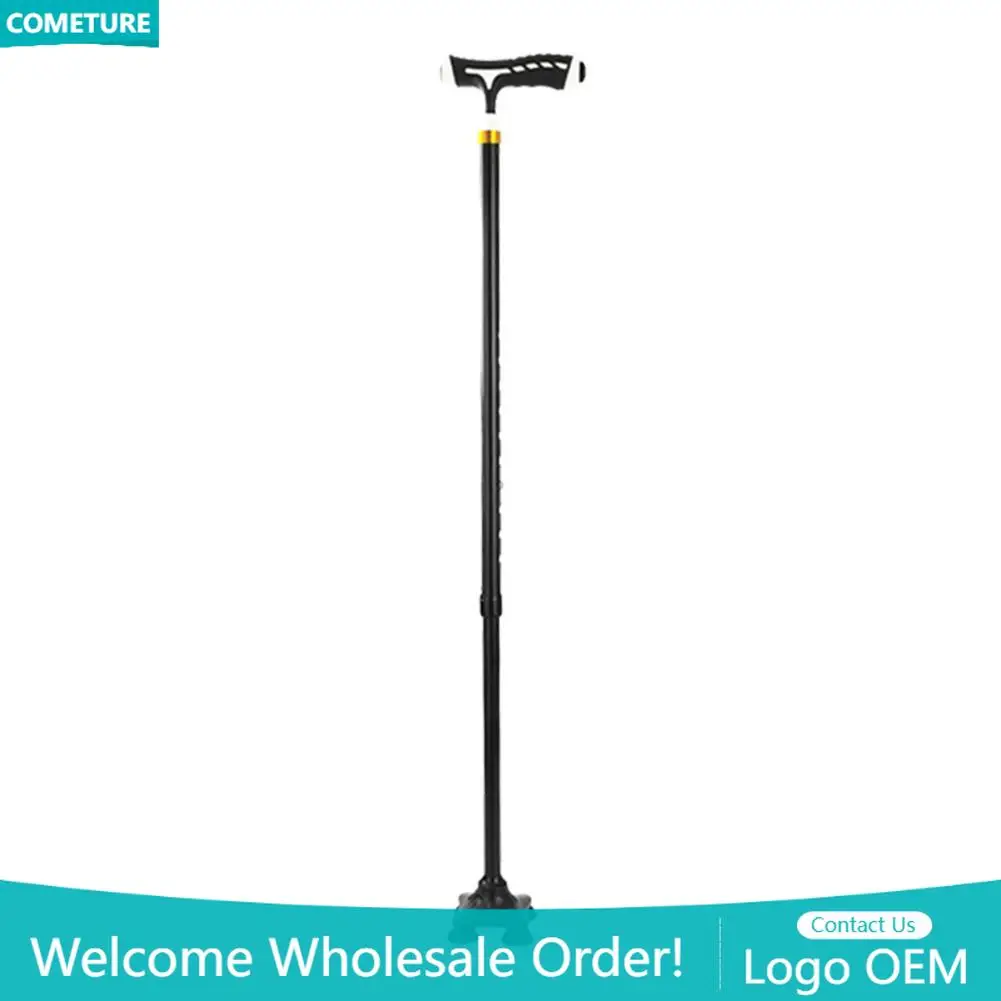 T-handle Hiking Anti-Slip Poles Cane Folding Trekking Poles Walking Stick Cane Crutch Mountaineering Hiking Tool with LED Light