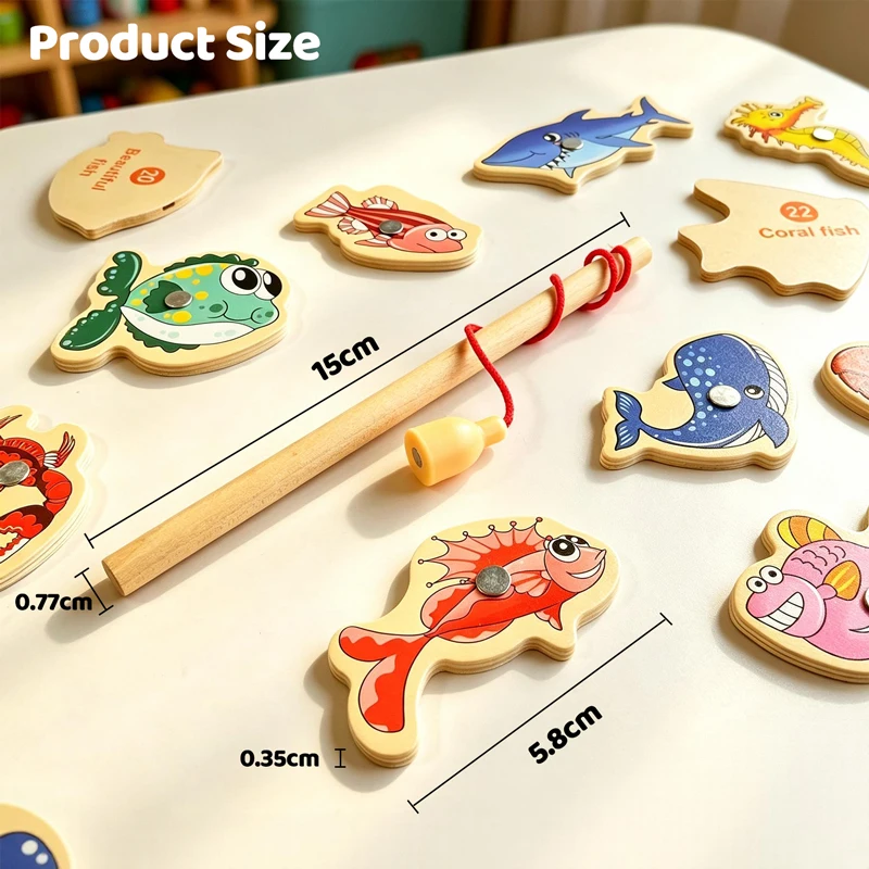 New Wooden Magnetic Fishing Game Early Education Toy Number Color Cognition Fine Motor Skills Training Interactive Game Gift image 5