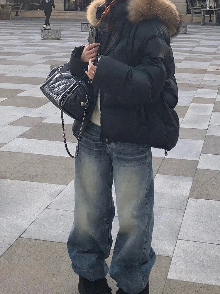 Mueyaruho 2026 봄 여름 여성 청바지 아메리칸 워시드 로우 웨이스트 루즈핏 스트레이트 데님 팬츠 여성용