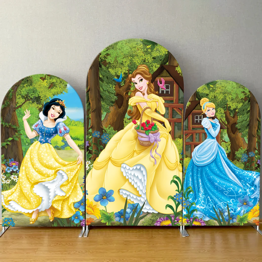 

Disney Princess Arch Backdrop Cover Baby Girl Shower Kids Birthday Snow White Belle Forest Photography Background Party Decor