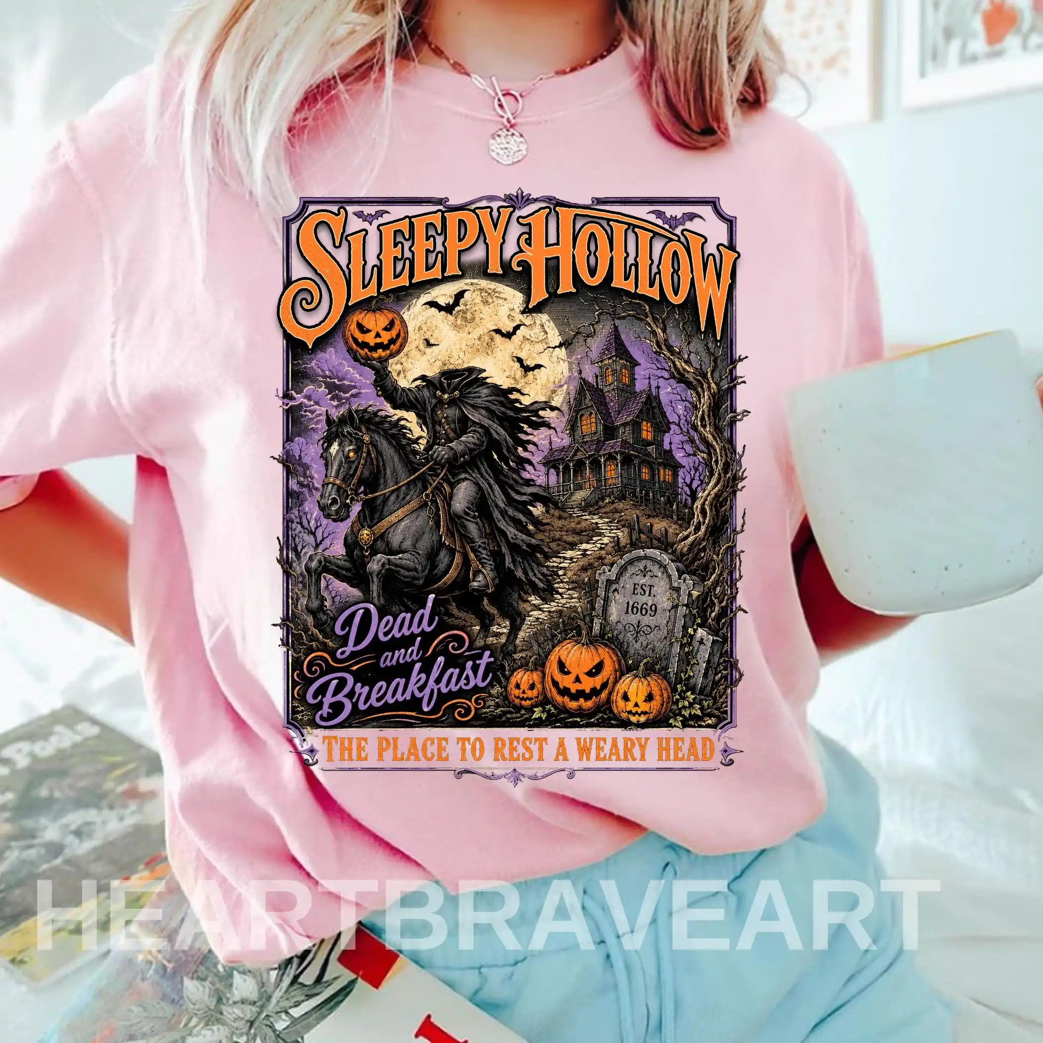 Sleepy Hollow Halloween Tee, Gothic Pumpkin Graveyard Shirt, Horror Headless Horseman T-Shirt, Spooky Ichabod Crane