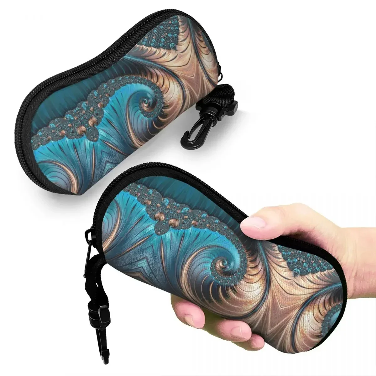 Turquoise Gems Patterns Sunglasses Case Neoprene Zipper Pretty Teal And Copper Fractal One Shell Eyeglass Case Protective Box