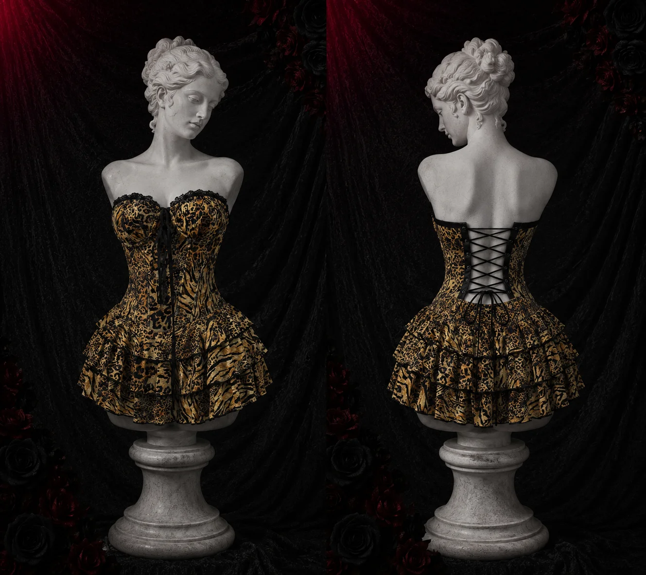 【Fragments.One Choice, No More Choices.】Hot Sweetheart Lace Open Back Tie-up Leopard Print Sexy Fashion Women's Dress