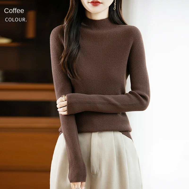 

Новый осенне-зимний женский свитер с высокой эластичностью и полувысоким воротником, с длинными рукавами, модный корейский вязаный свитер -105