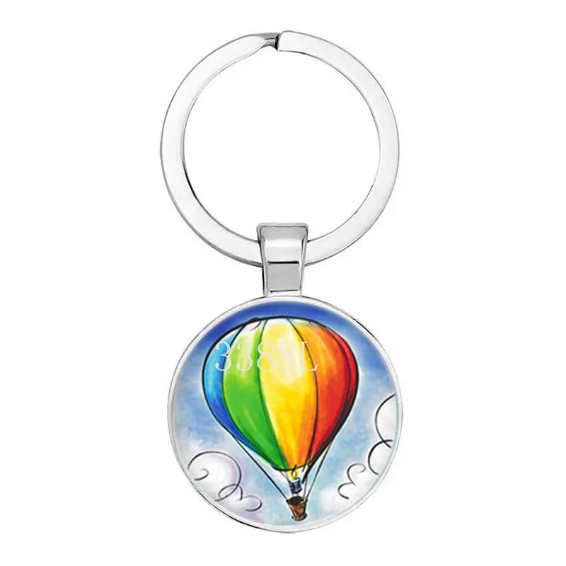 Dome Glass Alloy Keychain Illustrated Silhouette of Parachute Keychain for Skydiving Hot Air Balloon Painted Pattern Gift