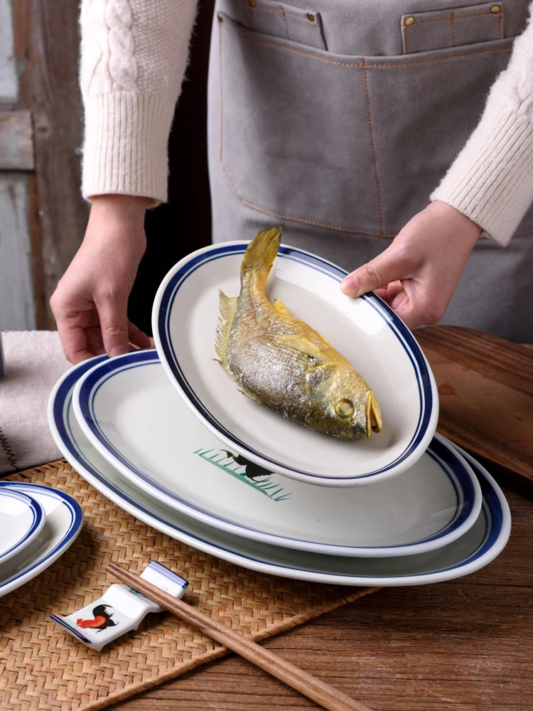 

Retro Sle Chien aped Sted Fi Plate Large Size Rectangular Rice Tray for Restaurant And Home Use Cerc Diware