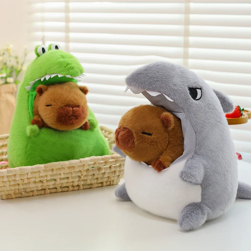 

New Capybara With Green Dinosaur Plush Doll Cute Shark Soft Stuffed Animals Kapibara Anime Toy Kawaii Plushie Christmas Gift