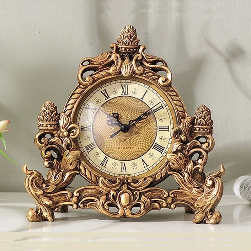 

European Retro Table Clock Living Room Resin Desk Clock Bedroom Study Creative Desktop Clock Home Decor Crafts Gift