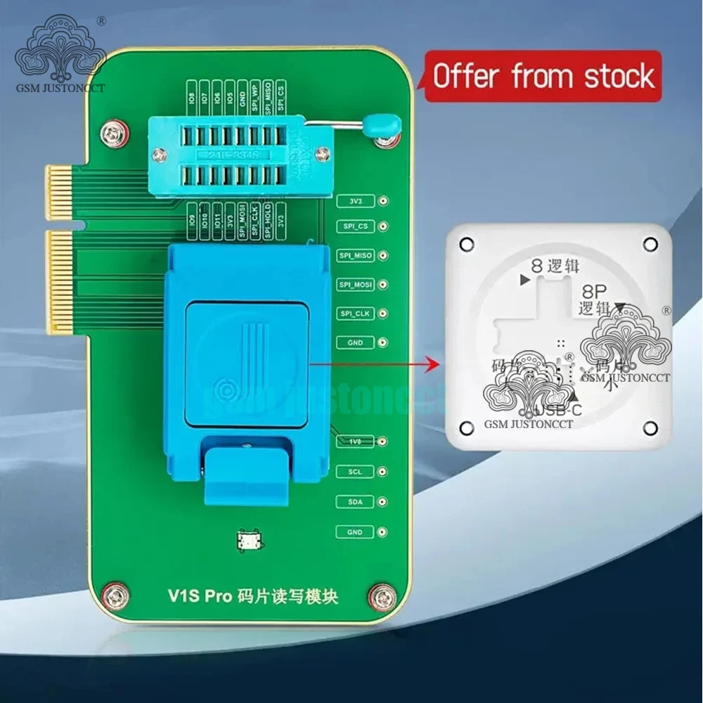 

JCID JC New V1S Pro Chip Read Write Module for IPhone 6G-15 Pro Max Baseband USB-C U2 LC Logic SPI Chip Reading and Writing Tool