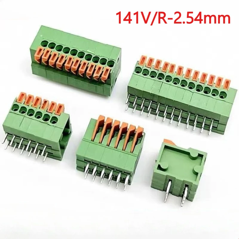 50PCS 2.54mm Pitch KF141V KF141R Push-in Spring Screwless Terminal Block Straight/Bent Foot 2/3/4-12P Wiring Harness Connector