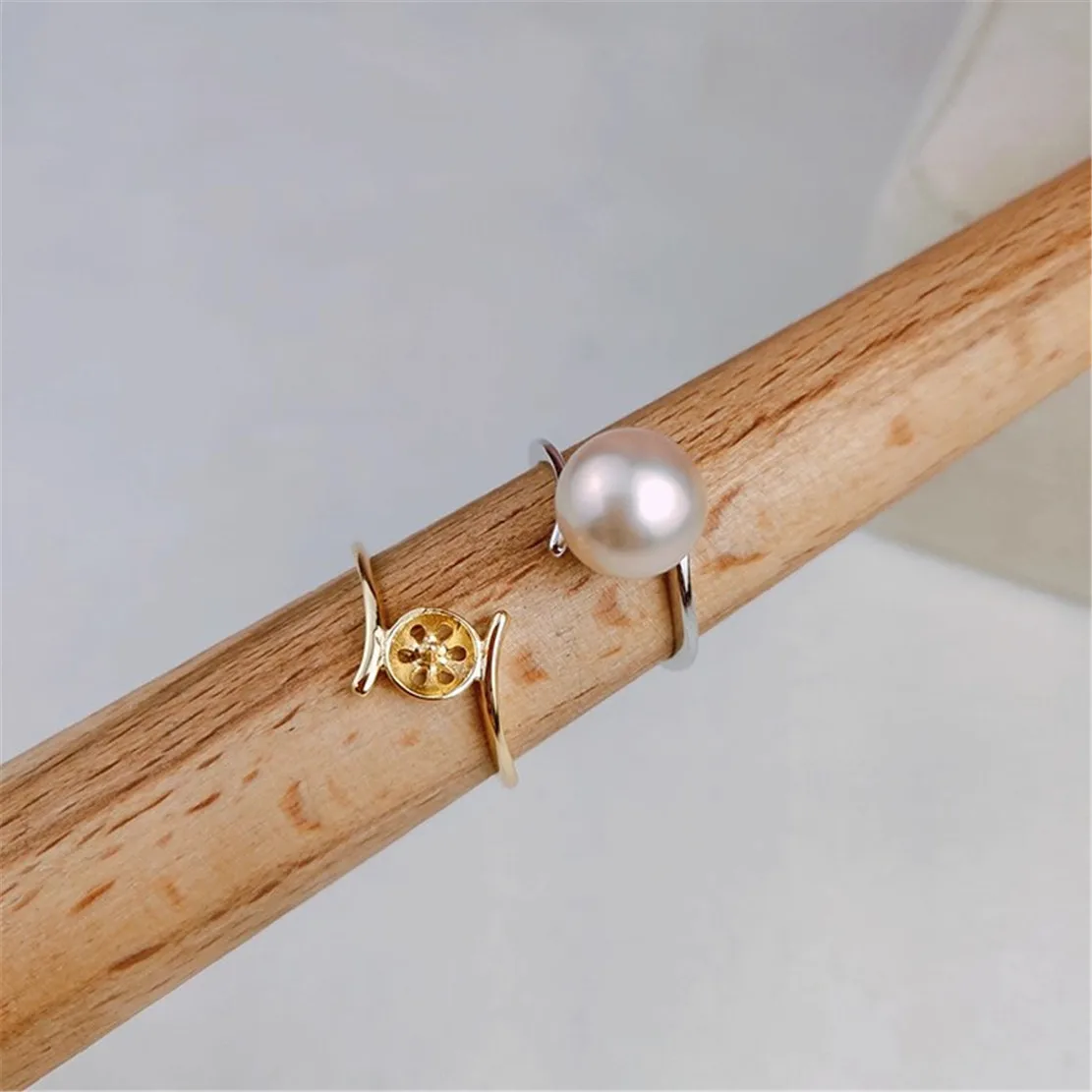 

S925 Silver Sterling Ring Inlaid Zirconia Half Hole Pearl Ring Base Resizable Design DIY Handmade Fine Jewelry Ring Accessories