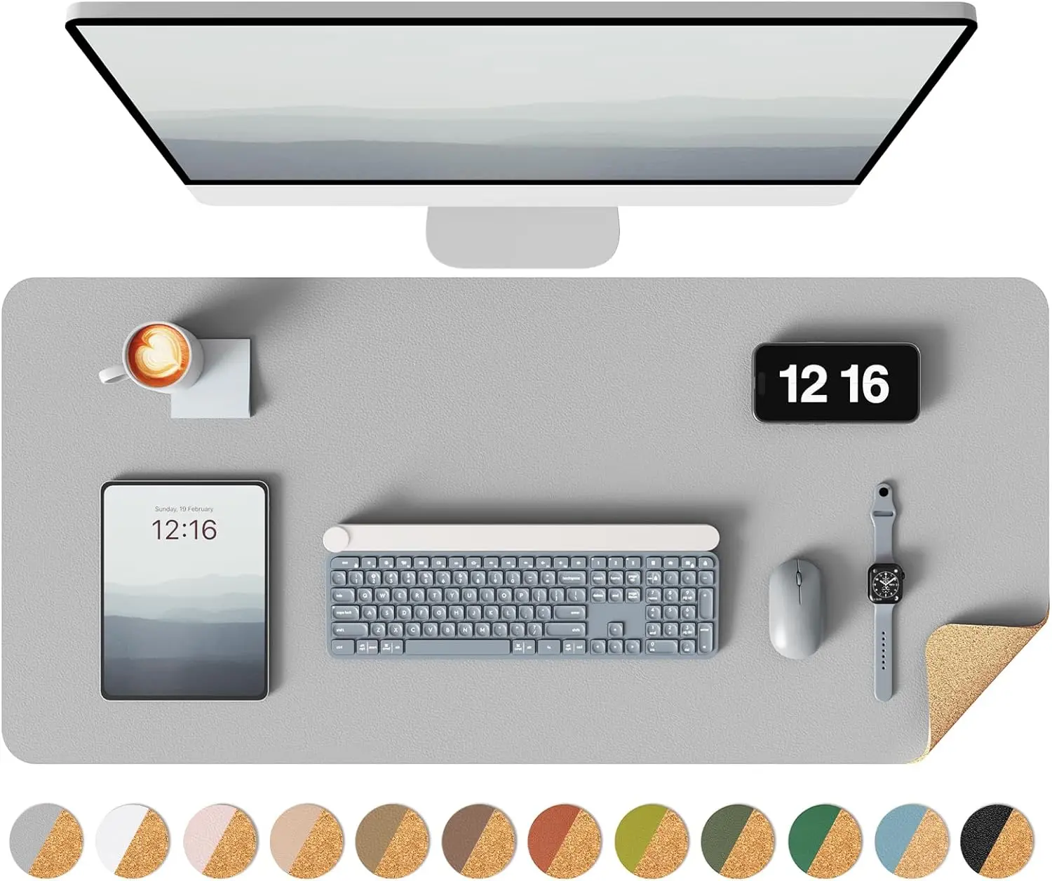 Doppelseitige Schreibtischunterlage, Leder-Schreibtischmatte, Öko-Kork Schreibtischunterlage, Große Mausunterlage, Wasserdichte Schreibtischauflage für Büro/Zuhause – Detail 7
