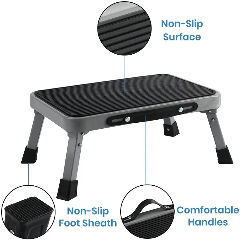 Non-Slip Sturdy 1 Step 225 Pounds Capacity Folding Metal Step Stool Portable Step Ladder