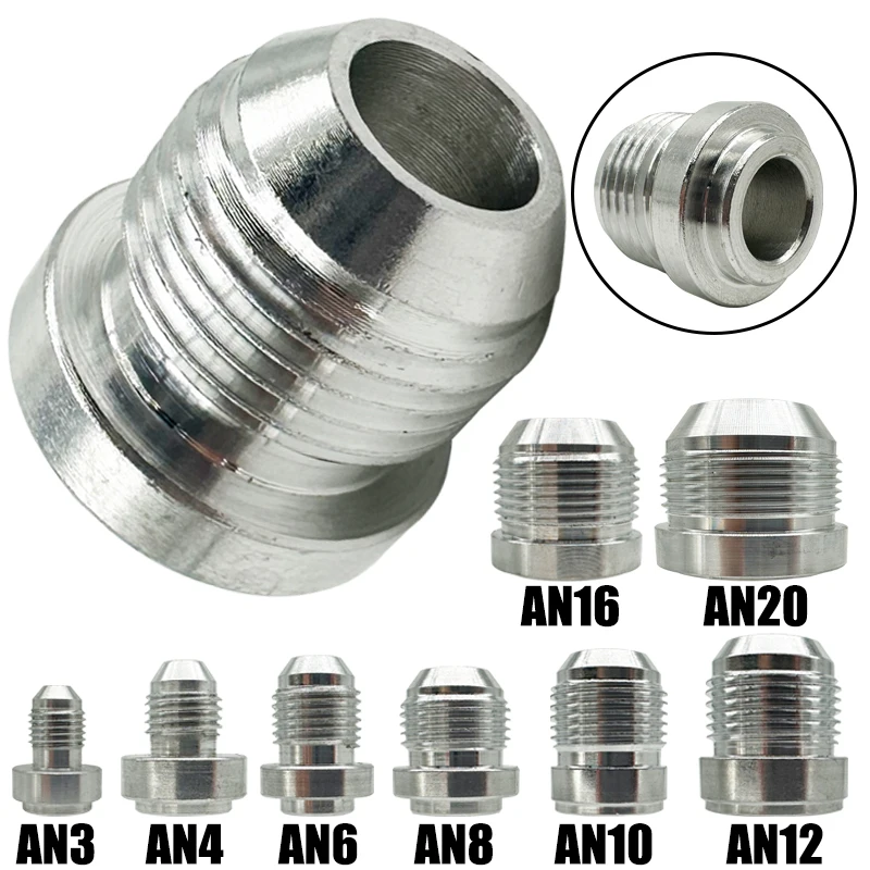 AN3 AN4 AN6 AN8 AN10 AN12 AN16 AN20 Male Weld On Fitting Adapter Weld Bung Aluminum Fuel Hose Pipe Tube Straight Fitting Silver