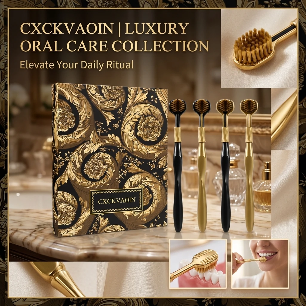 4pcs High-End Black Gold Series Toothbrush Soft Bristle Three-Sided Brush Head Wrapped for Gentle Yet Effective Cleaning