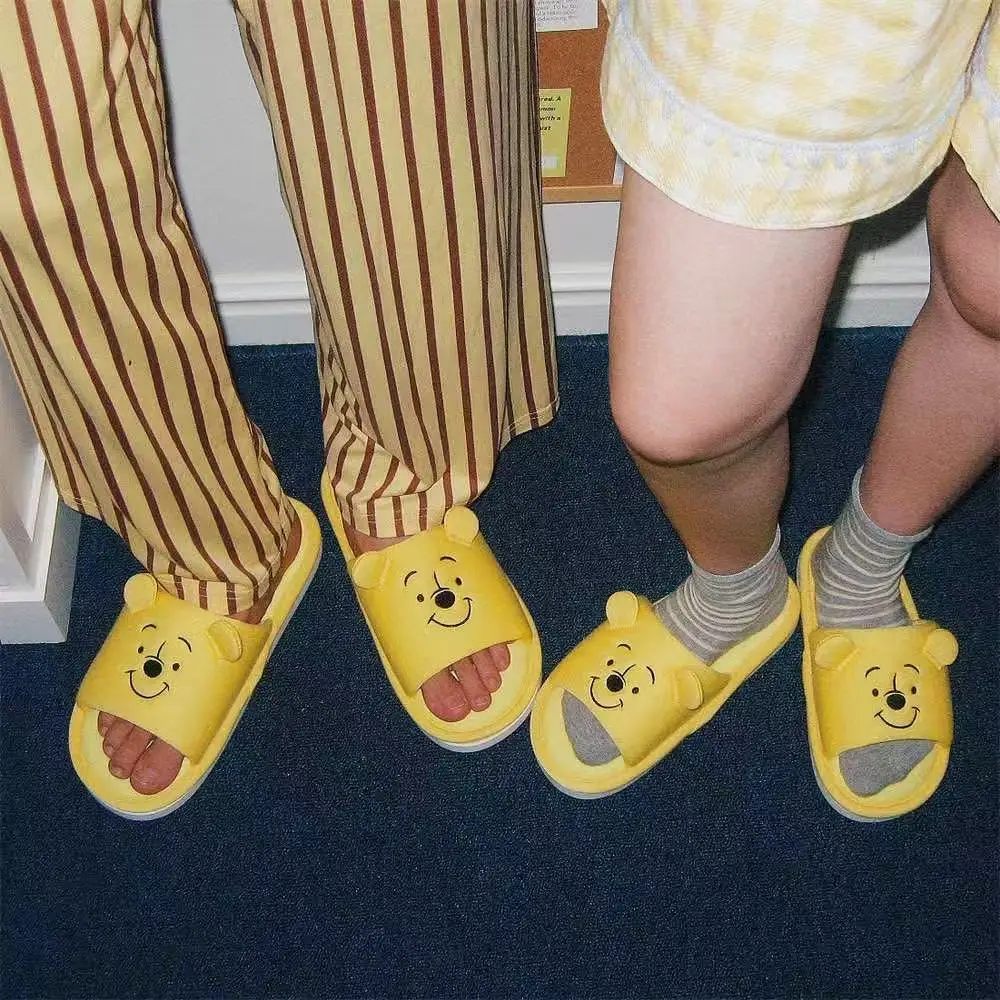 real pictures 2025 new autumn winter Cute Winnie the Pooh Girl Style Home Slipper plus yellow Women's Plush man cutton Slippers