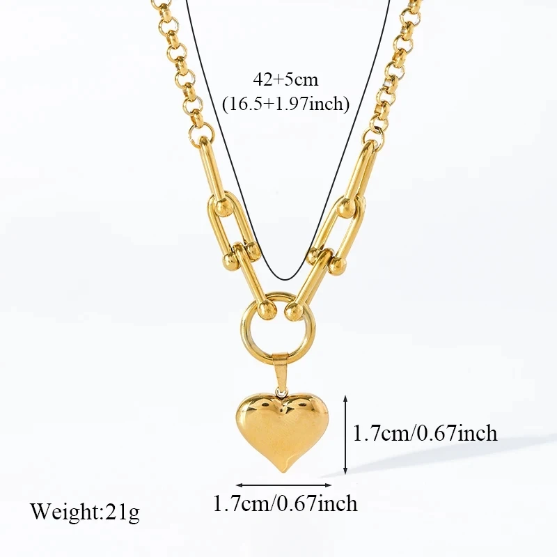 GANEMLY 316L Stainless Steel Heart Love Pendant Necklace For Women Fashion 18K Gold Plated Neck Chain Waterproof Jewelry Gift