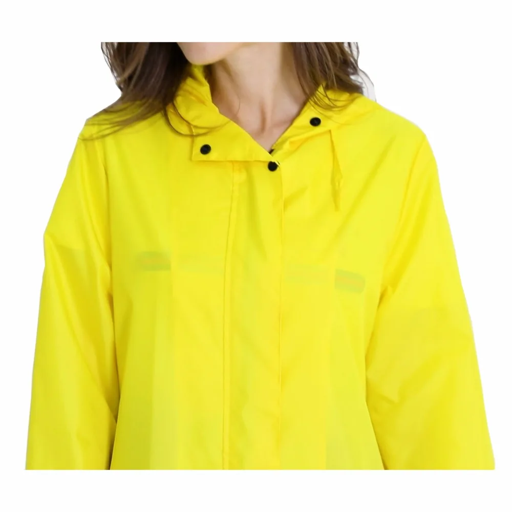 Womens Stylish Solid Yellow Rain Poncho Waterproof Raincoat with Hood and Pockets