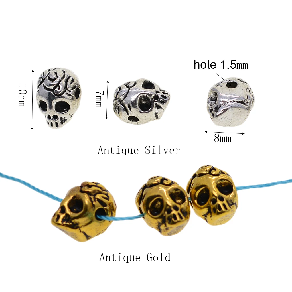 30 retro silver gold small  0.4 inch 3D broken head skull spacer beads