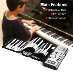 English 61 Key Hand-rolled Piano Built-in Speaker Silicone Folding Adult Electronic Organ Beginner Keyboard Musical Instruments