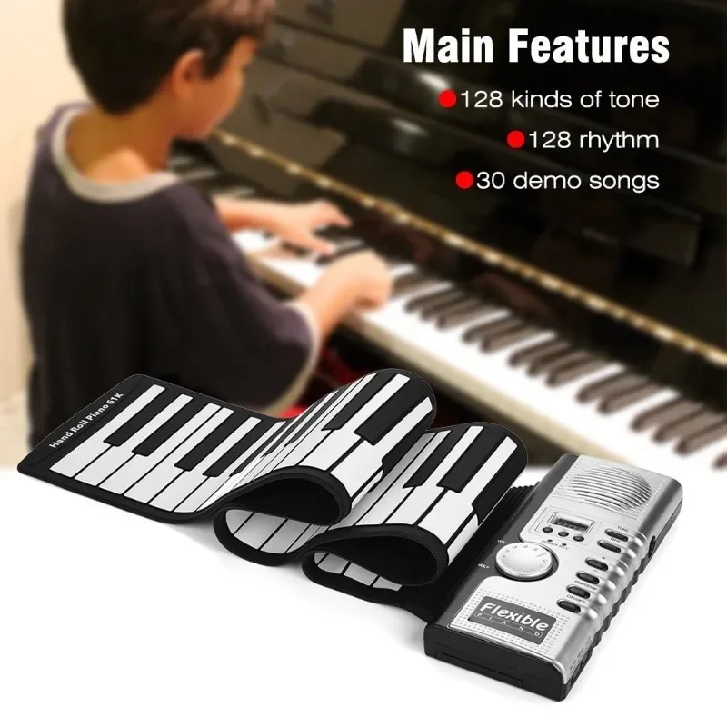 English 61 Key Hand-rolled Piano Built-in Speaker Silicone Folding Adult Electronic Organ Beginner Keyboard Musical Instruments