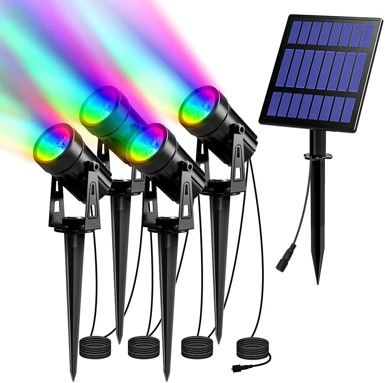 4-pakowy światła ogrodowe reflektor solarny s RGB zmieniający kolor niskonapięciowy zewnętrzny reflektor solarny IP65 wodoodporny kabel 9,8ft Auto