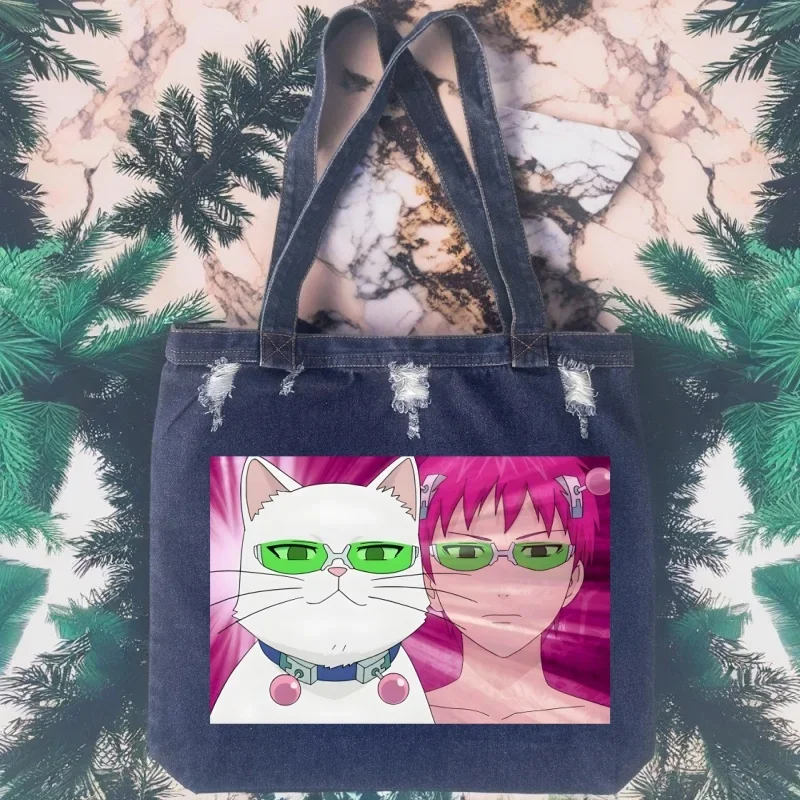 

Saiki Kusuo The Disastrous Life of PSI Saiki K Модные женские сумки на плечо большой вместимости Повседневная парусиновая джинсовая сумка для покупок