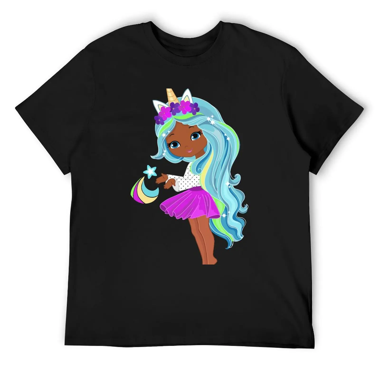 

Unicorn Girl Aqua Black T-Shirt blue archive quick drying anime figures mens vintage t shirts