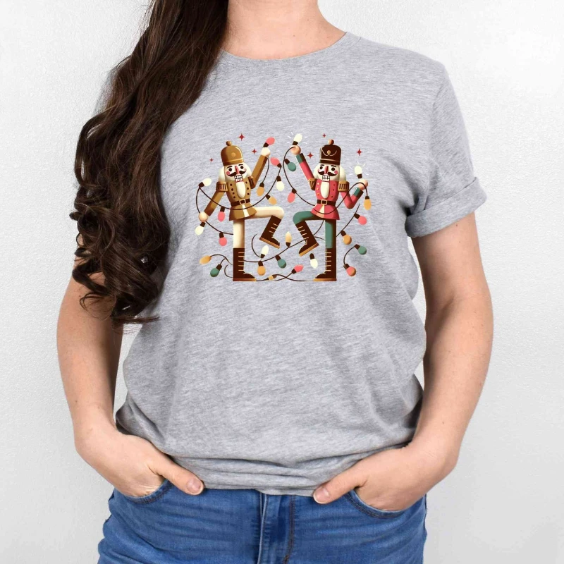 

Ретро Рождественская рубашка с Щелкунчиками, футболка с подсветкой для мужчин и женщин, хлопковый топ с круглым вырезом и короткими рукавами, повседневная мода, удобный