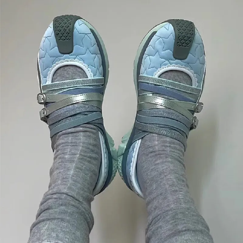 Fashion Grey Ballet Pumps Flat With Hollow Out Mixed Color Cross Strap Fashion Elegant Ladies Concise Women Sneakers Shoes New