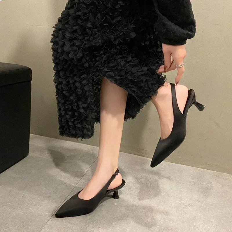 Fashion Shoes for Ladies Slingbacks Slip on Women Pumps Spring Pointed Toe Solid Sexy Dress Party Stilettos or Thin Heels Shoes