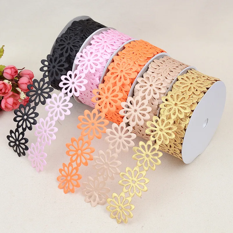 12 Colors Big Sun Flower Embossed Lace Barcode DIY Hat Headwear Backpack Bouquet Gift Box Bow Ribbon Christmas Holiday Ornament