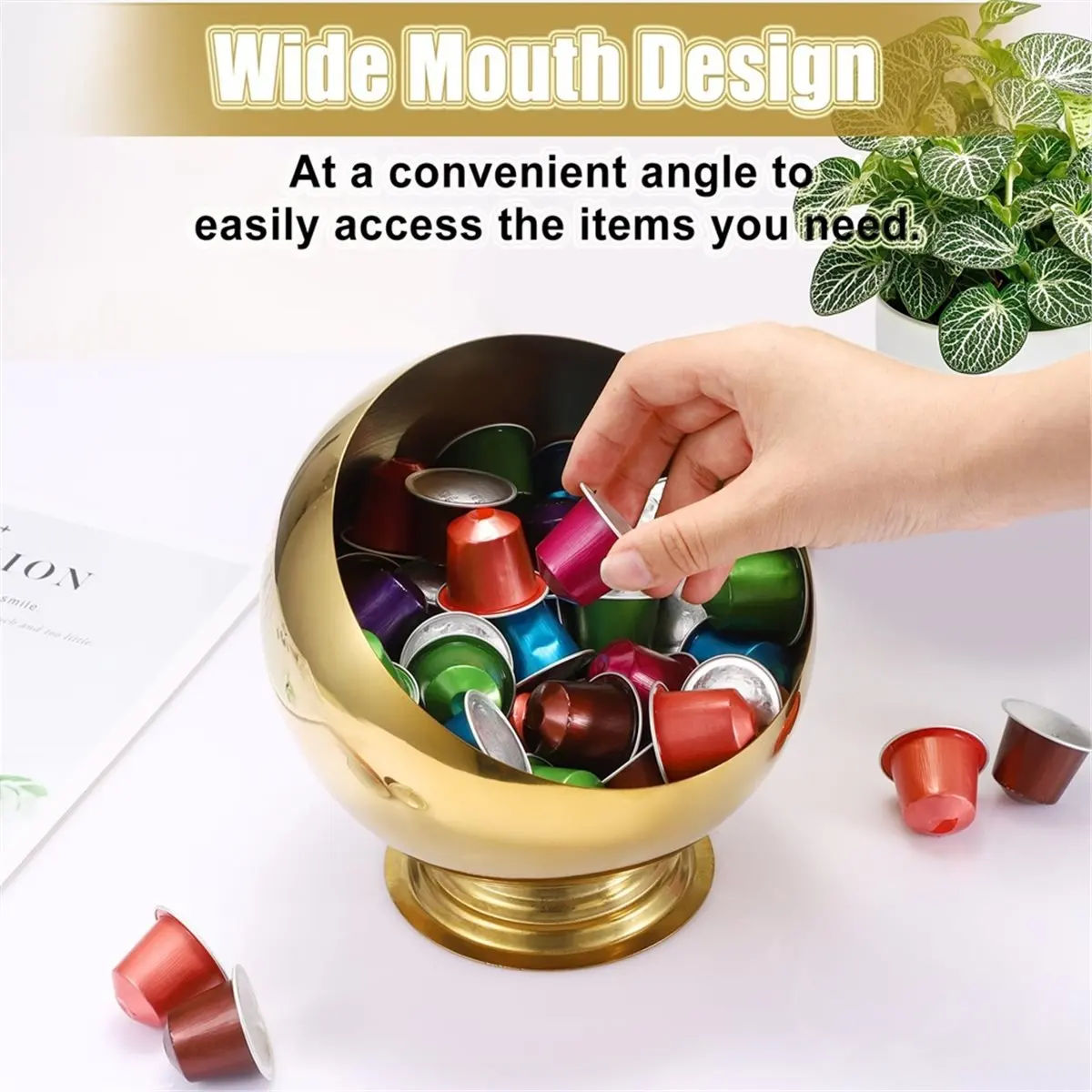 Coffee Pod Holder, Gold Metal Coffee Pod Storage for K Cup Vertuo , Creamer Organizer Candy Bowl
